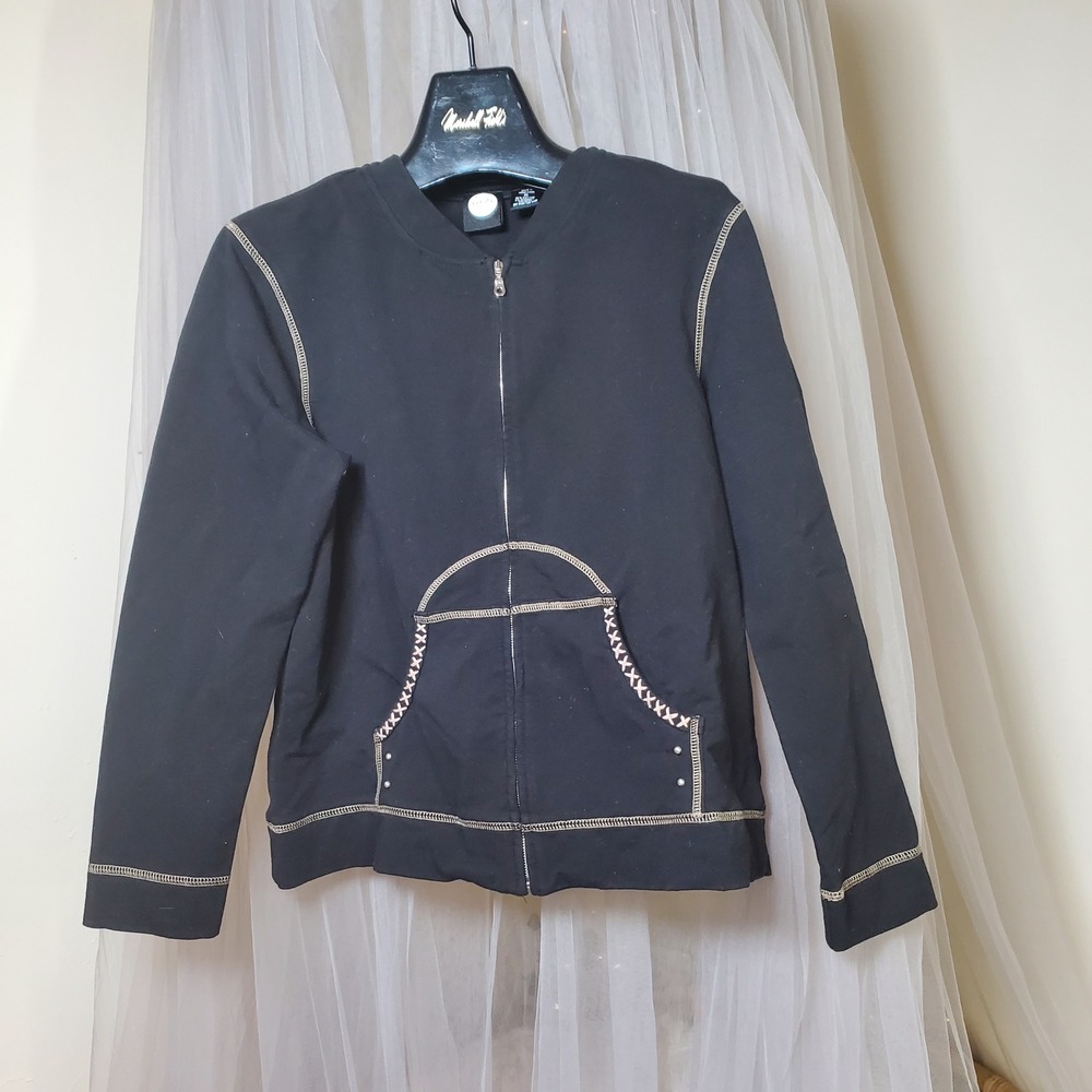 Scandi Girl Black Boho Track Jacket Full Zip Contrast Grandmacore Black Size S